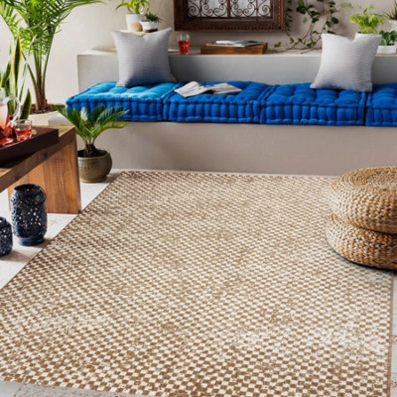 Image of RugsX Flat 48955265 Sisal Carpet Geometric - Natural Beige Straw Color, String 80X150 Cm