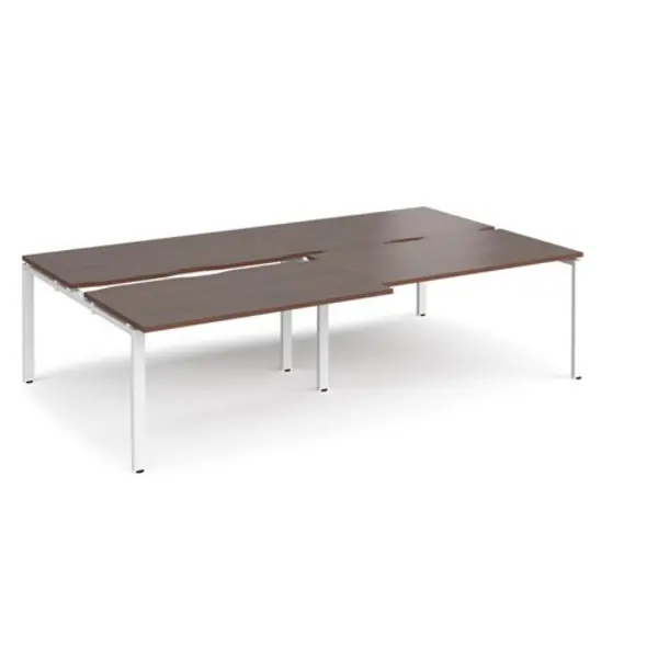 Image of Adapt Bench Desk 4 Person Rectangular Desks 2800mm With Sliding Tops Walnut Tops With White Frames 1600mm Depth Adapt Walnut STE2816-WH-W