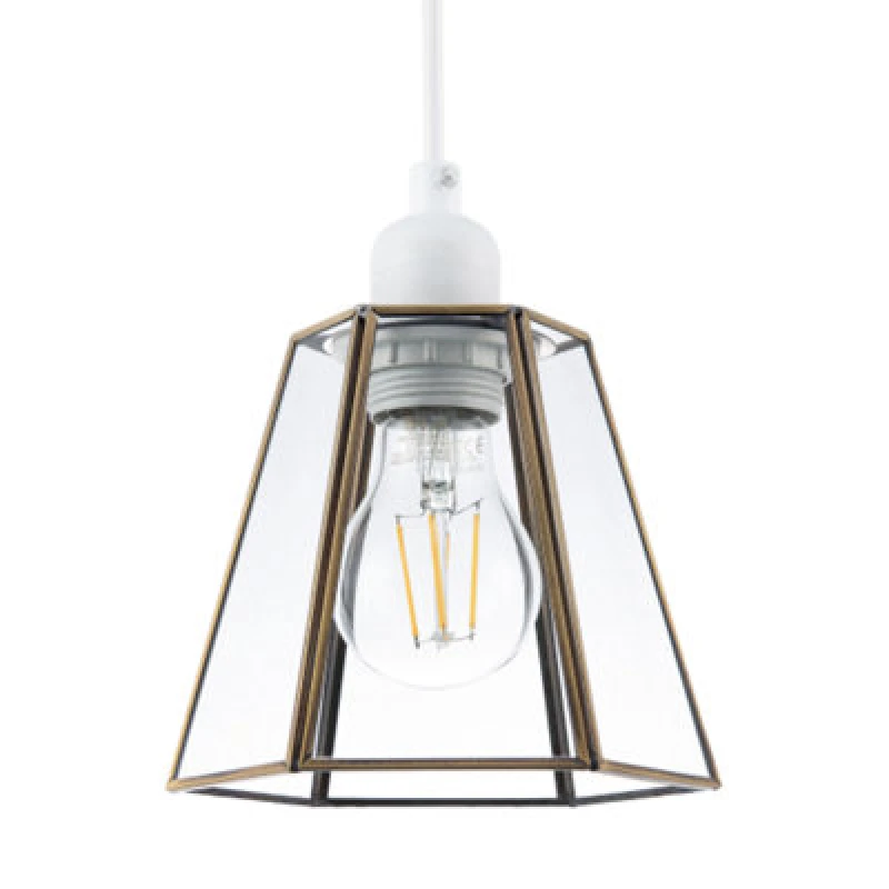 Image of Happy Homewares Industrial Lantern Pendant Shade In Antique Brass With Clear Glass
