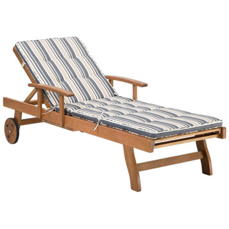 Image of Beliani Sun Lounger With Cushion Java Reclining Acacia Wood Dark Blue
