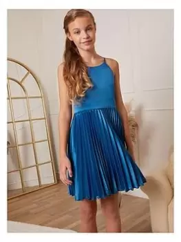 Image of Chi Chi London Girls Pleated Satin Flower Girl Dress - Teal, Size 4 Years, Women