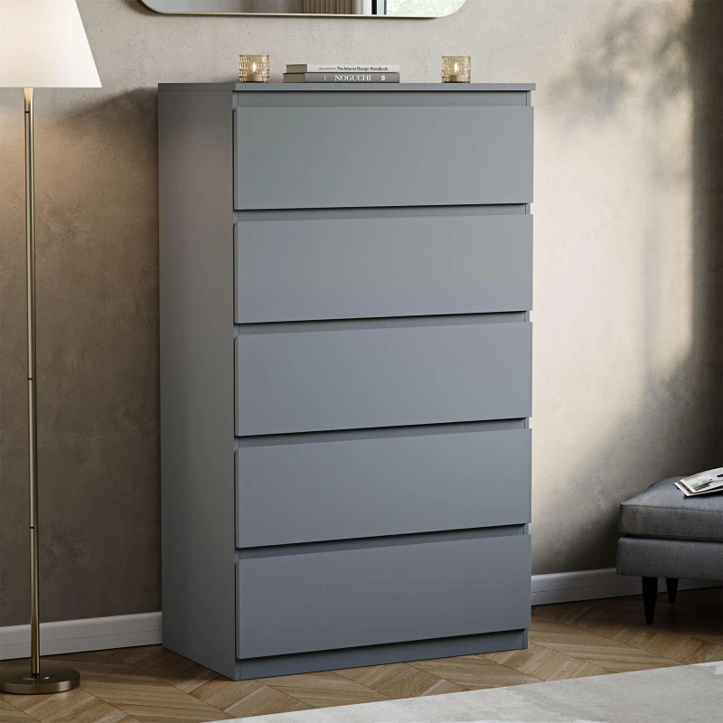 Image of Lassic Vida Designs Denver 5 Drawer Chest Grey unisex 5 Drawers