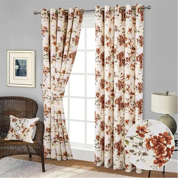 Image of Home Curtains Betty Floral Printed Eyelet Curtains - Red One Size