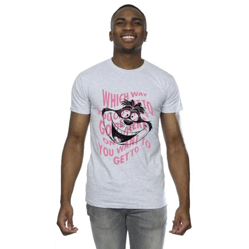 Image of Disney Men Alice In Wonderland Chesire Cat T-Shirt in Grey Size: Small Grey S Male 5063283637313