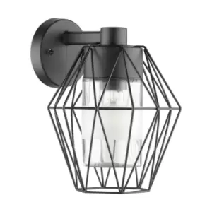 Image of IP44 Outdoor Wall Light Black Wire Cage Shade 1 x 60W E27 Bulb Porch Lamp