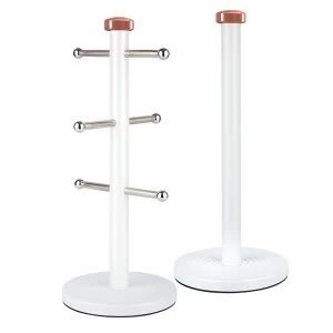 Image of Tower Linear Kitchen Roll Holder and Mug Tree - Rose Gold/White