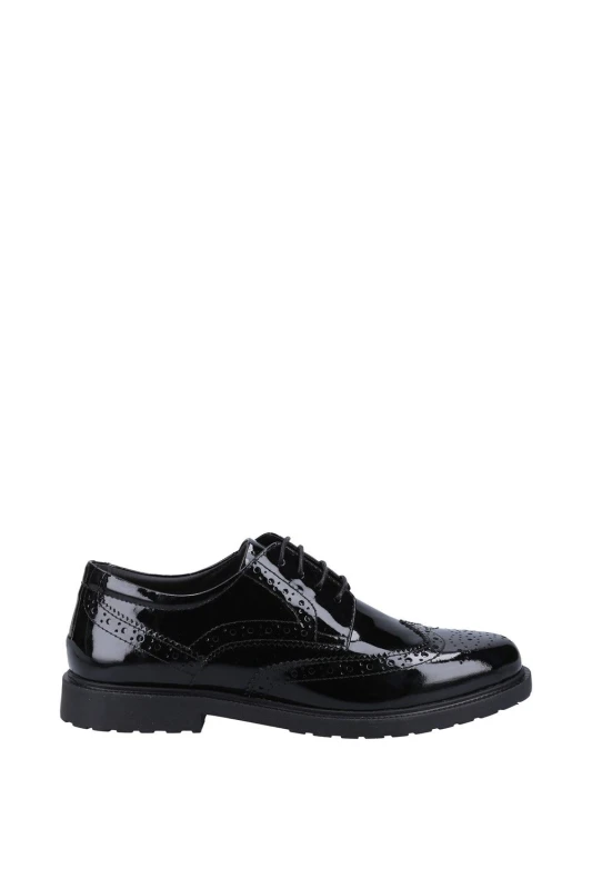 Image of Hush Puppies Girls Verity Brogue Laced Leather School Shoes UK Size 4 (EU 37) Patent Black HUS684-Patent-4