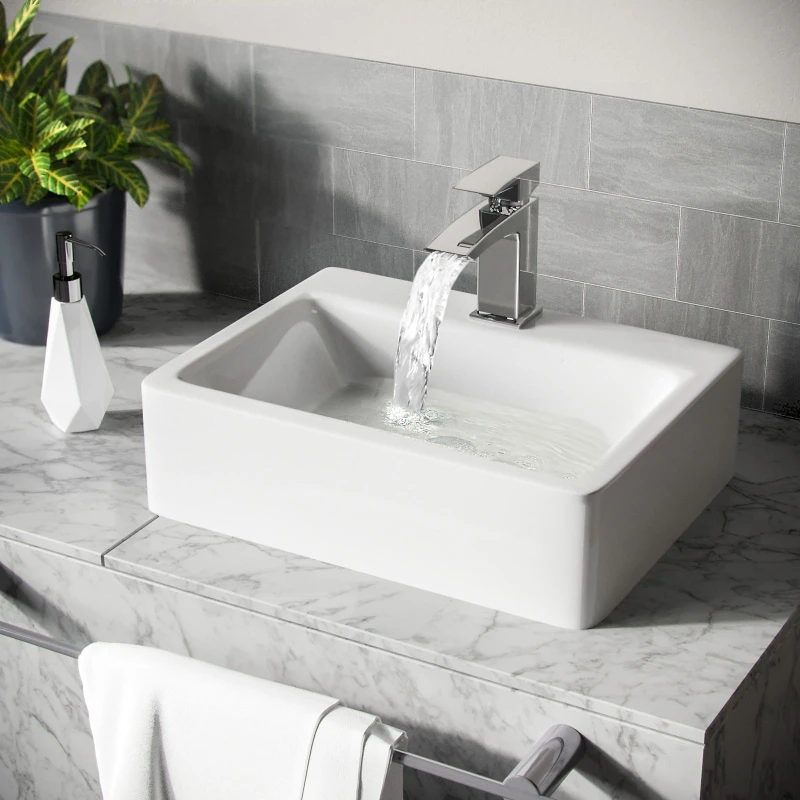 Image of Nes Home Leven 420 x 320mm Cloakroom Rectangle Counter Top Basin rounded Edges in White White Unisex