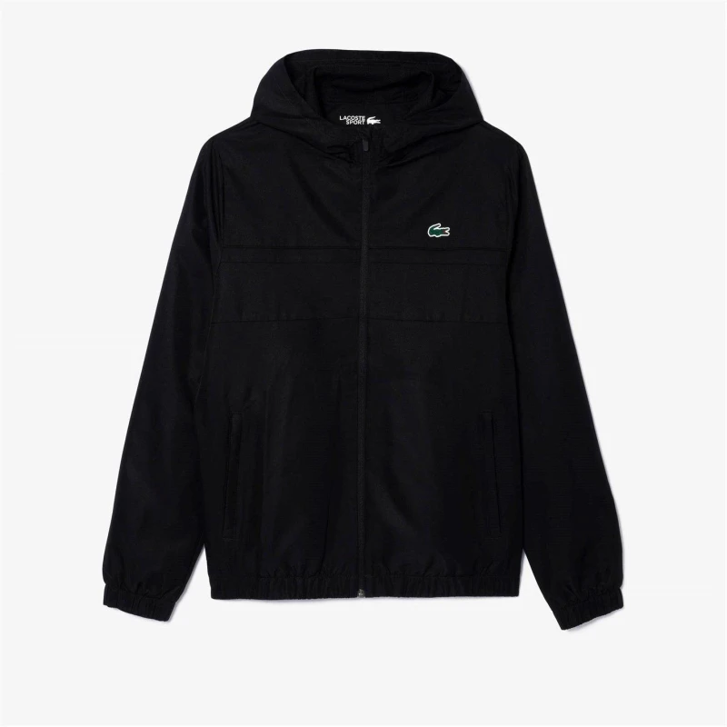Image of Lacoste Zipped Hooded Taffeta Sport Jacket - Black L
