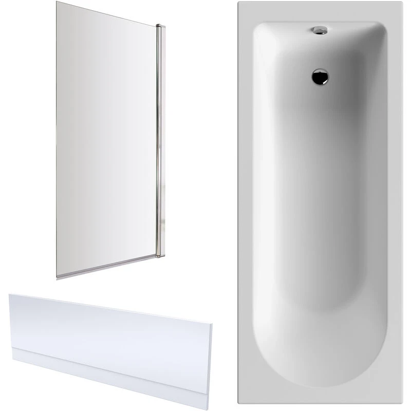 Image of Balterley 1700mm Acrylic Bath Bundle, Single End Round Tub, Panel, Square Screen White