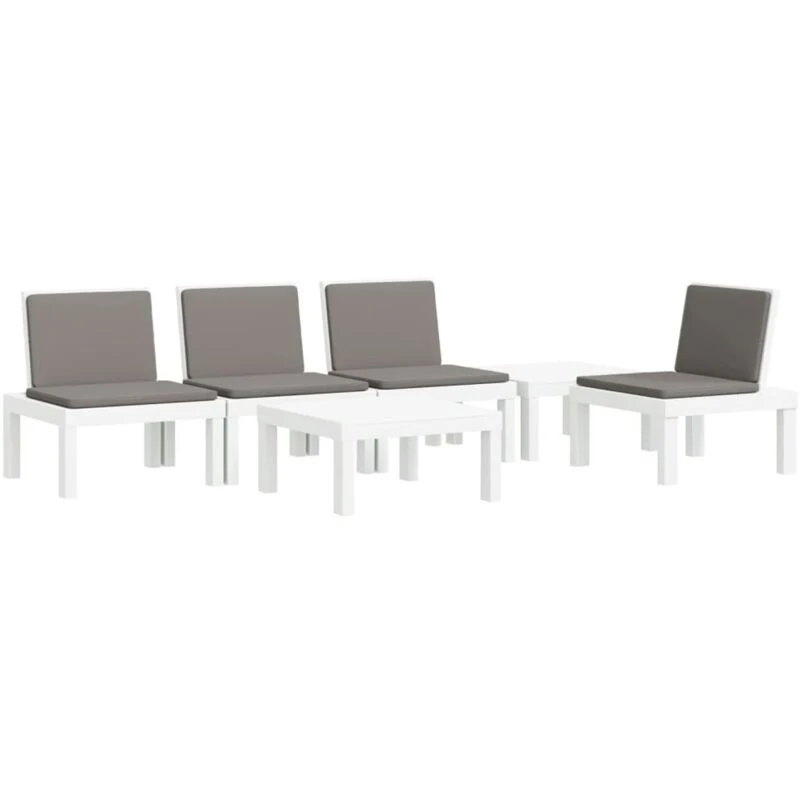 Image of vidaXL 6 Piece Garden Lounge Set w/ Cushions White PP, White 3190451