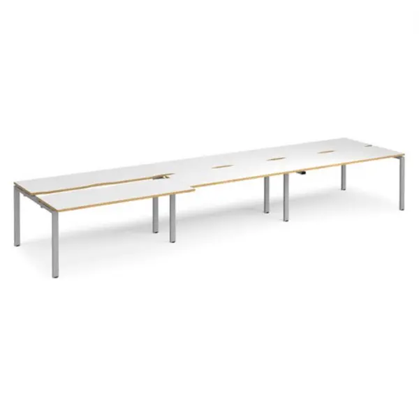 Image of Adapt Bench Desk 6 Person Rectangular Desks 4800mm With Sliding Tops White/Oak Tops With Silver Frames 1200mm Depth Adapt White/Oak STE4812-S-