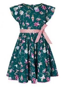 Image of Monsoon Girls Christmas Bauble Print Dress - Green, Size 10 Years, Women