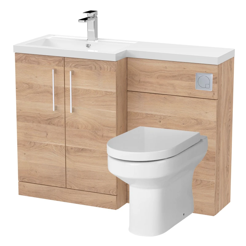 Image of BALTERLEY Level Bathroom Bundle Floor Standing Vanity Basin and WC Unit with Pan, Seat and Cistern - Left Hand - Bleached Oak - Balterley BFZLE011