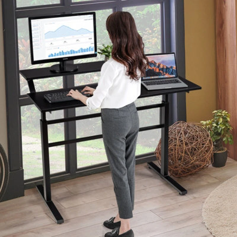 Image of Costway 2-Tier Standing Computer Desk Sit To Stand Workstation Ergonomic Computer Table Black