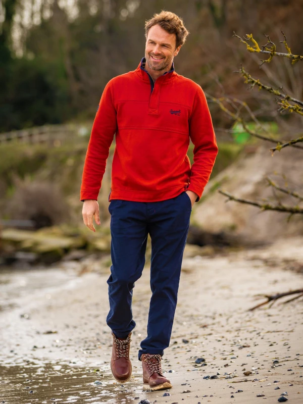 Image of Brakeburn Brakeburn Men Worbarrow Quarter Zip Sweatshirt in Red Size: Medium Red M Male 5052414968303