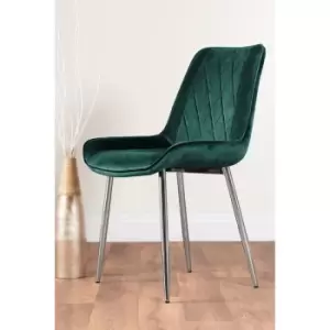 Image of Pesaro Green Velvet Silver Leg Luxury Dining Chairs (Set of 2) - Silver