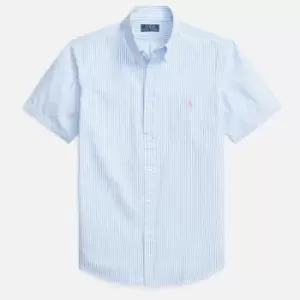 Image of Polo Ralph Lauren Mens Seersucker Short Sleeve Shirt - Light Blue/White - S