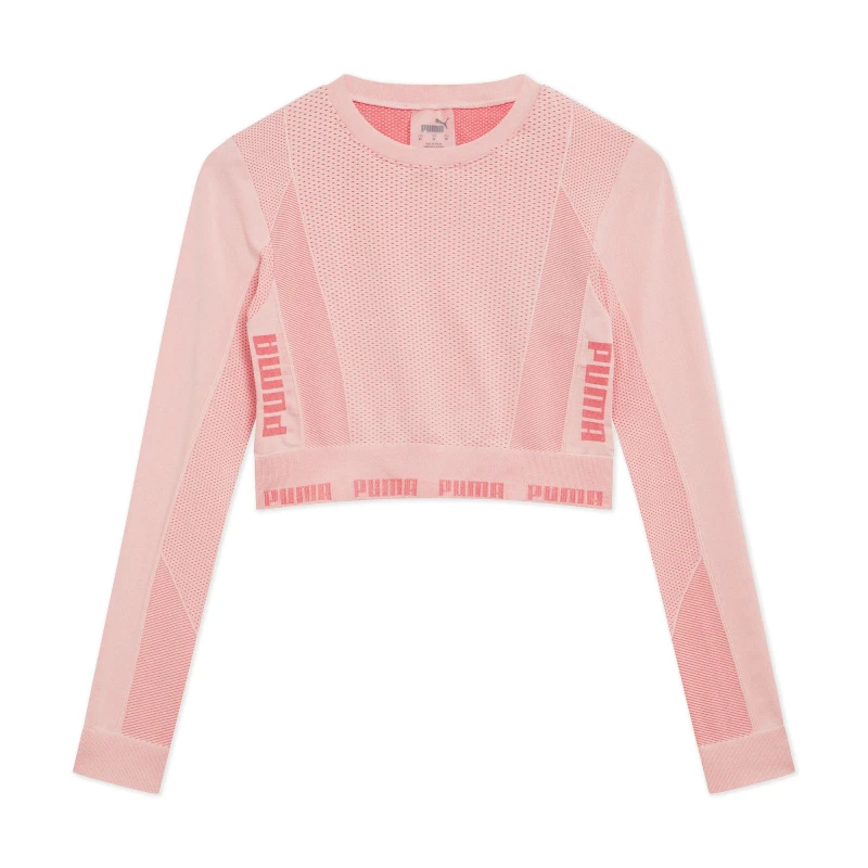 Image of Puma Evoknit Seamless Ls Crop Top Womens - Pink Pink 10