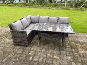 Image of Fimous 6 Seater Outdoor Dark Mixed Grey Rattan Lounge Complete Sofa Set with Rectangular Dining Table