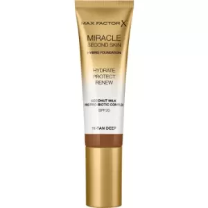 Image of Max Factor Miracle Second Skin Hydrating Cream Foundation SPF 20 Shade 11 Tan Deep 30ml