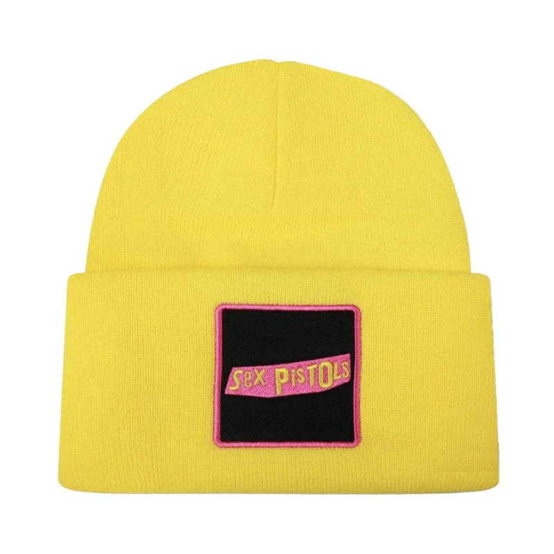 Image of Sex Pistols Mens Amplified Logo Beanie in Yellow Yellow Male One Size