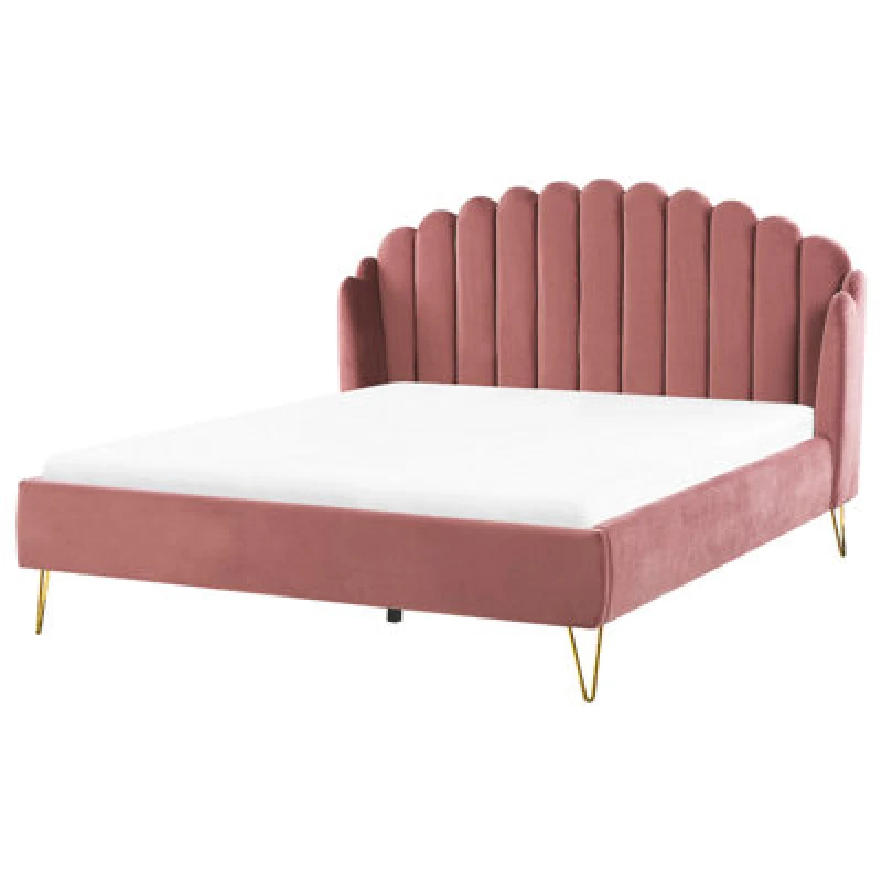 Image of Beliani Bed Velvet Ambillou 180 X 200 Cm (Eu Super King) Pink