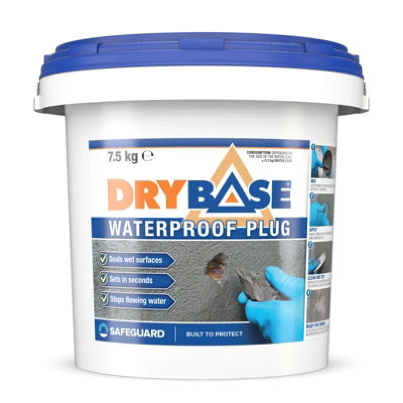 Image of Drybase Waterproof Plug (7.5Kg Grey) - Stop Water Leaks In 30 Seconds. Fast Plug For Concrete, Masonry, Stone & Wet Surfaces.