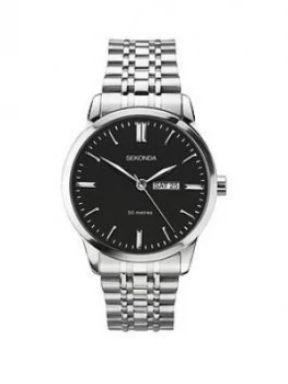 Image of Sekonda Sekonda Black Daydate Dial Stainless Steel Bracelet Mens Watch