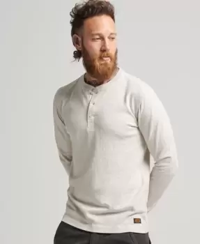 Image of Superdry Mens Organic Cotton Long Sleeve Henley Top Cream / Oat Marl - Size: S