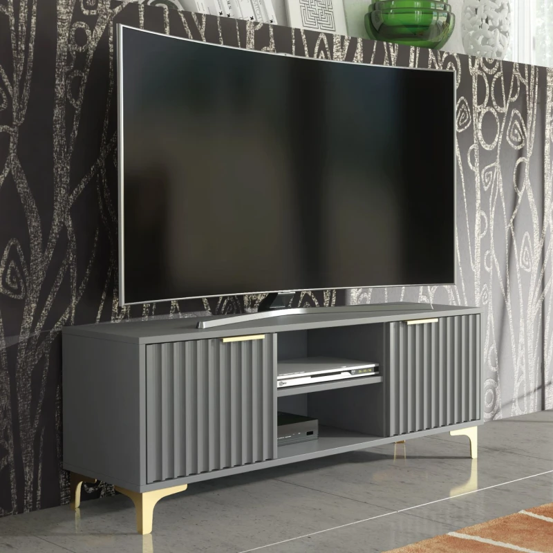 Image of Creative Furniture Creative Furniture Tide Crest TV Unit Gold 120cm - Modern Fluted Design in Grey or White in Dark Grey Dark Grey One Size Unisex 506