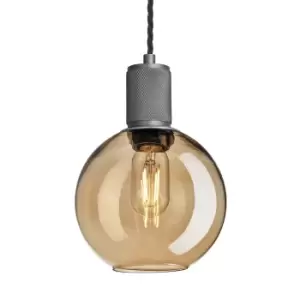 Image of Industville Knurled Tinted Glass Globe Pendant Light in Amber with Pewter Holder / Large