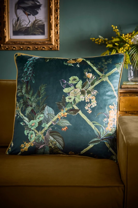 Image of Laurence Llewelyn-Bowen Cotswold Fantasia Dawn Velvet 55cmx55cm Filled Cushion Green
