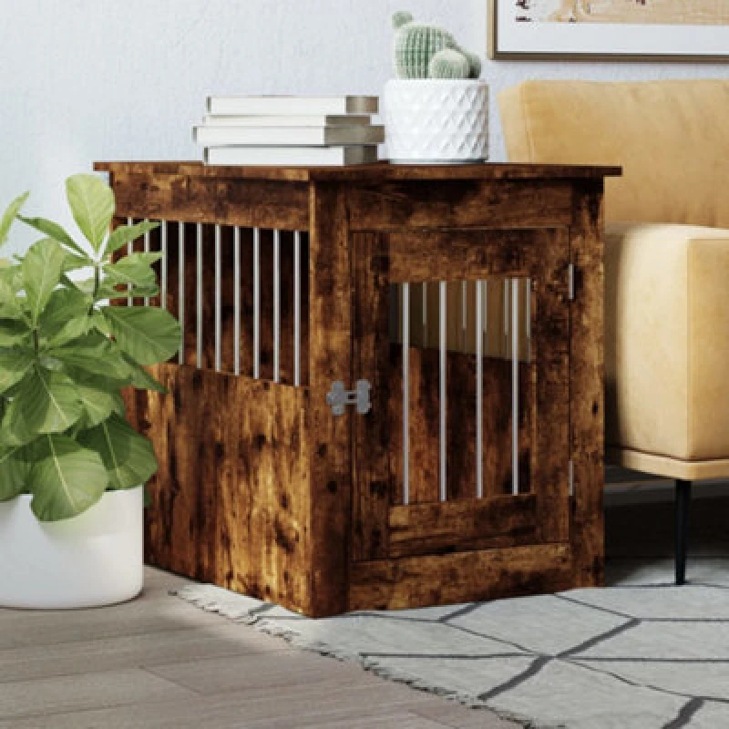 Image of vidaXL Dog Crate Furniture Smoked Oak 55x75x65cm Engineered Wood, Brown 838320