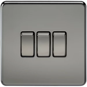Image of KnightsBridge 10A 3G 2 Way 230V Screwless Black Nickel Electric Wall Plate Switch