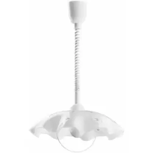 Image of Pendant Ceiling Light Height Adjust White Plastic Satin Glass/Crystal E27 1x60W