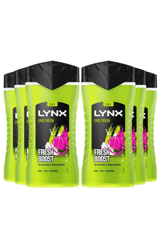 Image of Lynx 'Shower Gel' Epic Fresh Grapefruit & Tropical 225ml 6 Pk Green male