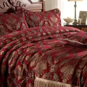 Image of Paoletti Shiraz Damask Jacquard Throw Polyester Burgundy