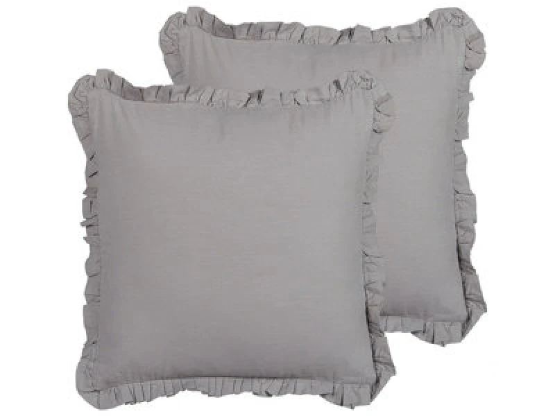 Image of Beliani Set Of 2 Decorative Cushions Glabra Linen 45 X 45cm Grey Solid