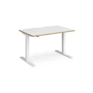 Image of Height Adjustable Desk Rectangular Desk 1200mm White/Oak Tops With White Frames 800mm Depth Elev8 Touch