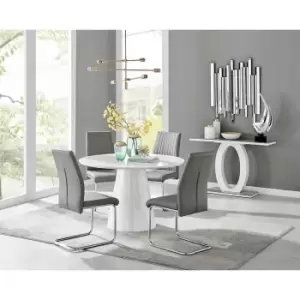 Image of Furniture Box Palma White High Gloss Round Dining Table and 4 Grey Lorenzo Chairs