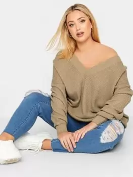 Image of Yours Double V-neck Jumper - Natural, Size 18-20, Women