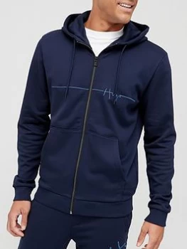 Image of Hugo Boss Dampari Script Logo Zip Through Hoodie Navy Size M Men