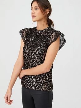 Image of Oasis Oasis Lurex Lace Shell Top - Gold, Size 8, Women