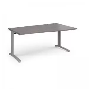 Image of TR10 right hand wave desk 1600mm - silver frame and grey oak top