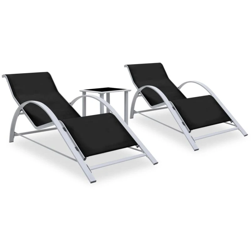 Image of VIDAXL Sun Loungers 2 pcs with Table Aluminium Black Vidaxl 8720286086872