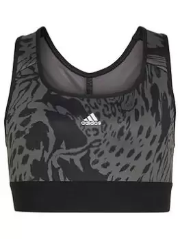 Image of adidas Junior Girls Workout Training Icons Sports Medium Bra - Dark Grey, Size 7-8 Years, Women