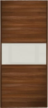Image of Wickes Sliding Wardrobe Door Fineline Walnut Panel and Soft White Glass - 2220 x 914mm