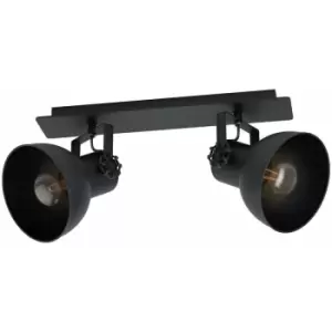 Image of Adjustable 2 Bulb Ceiling Spotlight Black Industrial Steel Shade 40W E27