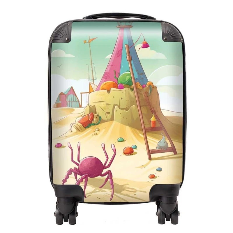 Image of Warren Reed - Designer Crab On A Beach Holiday Suitcase in Yellow Size: Medium Yellow Unisex Medium